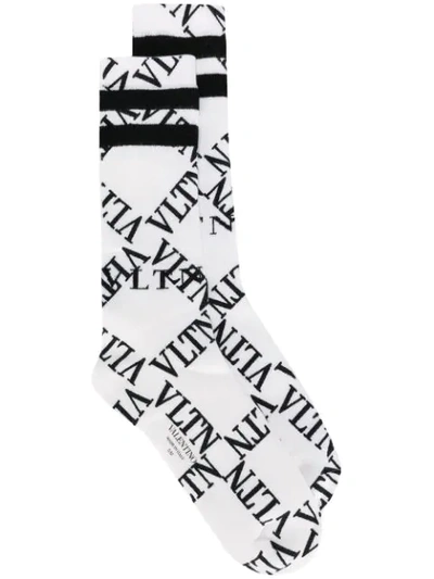 Shop Valentino Vltn Print Socks In A01 White Black