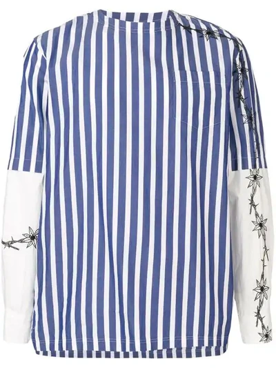 Shop Sacai Patchwork Striped Zipped Shirt In Blue