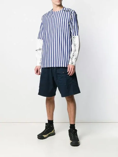 Shop Sacai Patchwork Striped Zipped Shirt In Blue