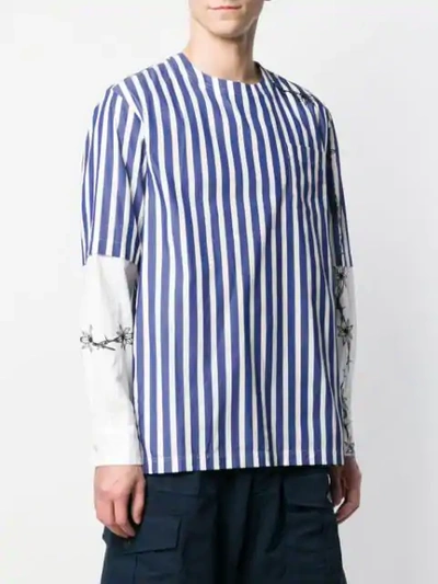 Shop Sacai Patchwork Striped Zipped Shirt In Blue