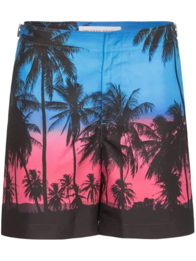 Shop Orlebar Brown Bulldog Palm Print Swim Shorts In Blue