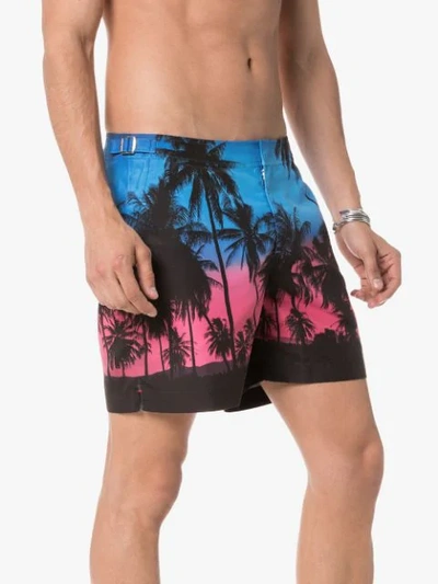 Shop Orlebar Brown Bulldog Palm Print Swim Shorts In Blue