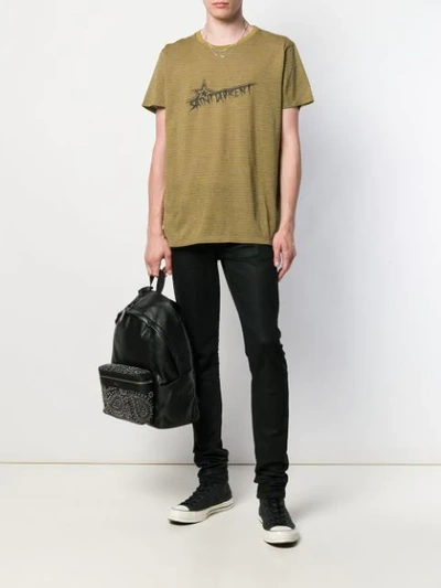 Shop Saint Laurent Striped Logo-print T-shirt In Green