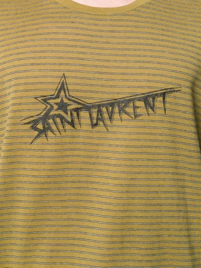 Shop Saint Laurent Striped Logo-print T-shirt In Green