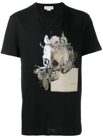 ALEXANDER MCQUEEN FLORAL SKULL T-SHIRT - 黑色