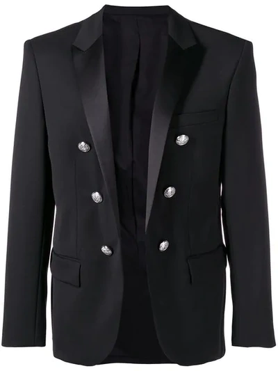 Balmain Embossed Button Blazer In Black