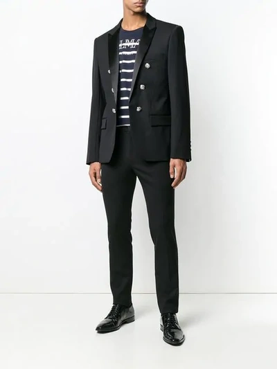 Balmain Embossed Button Blazer In Black