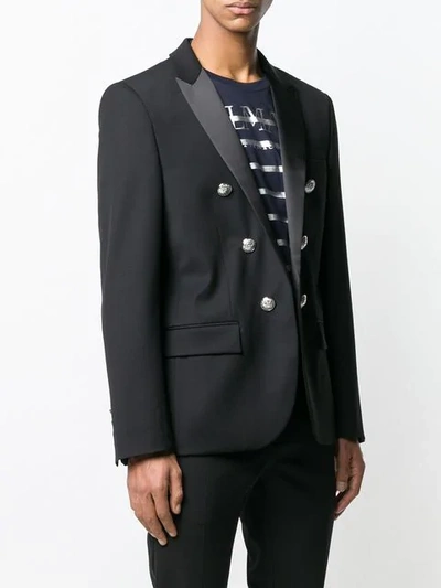 Balmain Embossed Button Blazer In Black