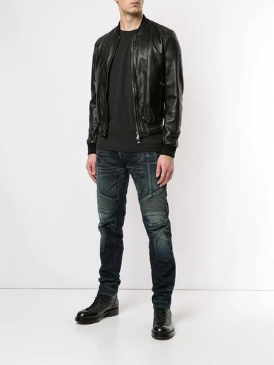 BALMAIN STONEWASHED TAPERED BIKER JEANS - 蓝色