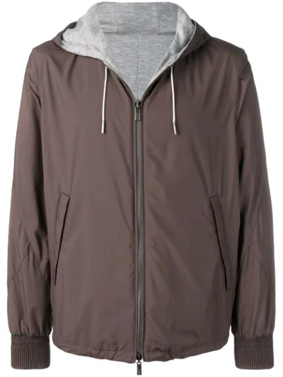 Shop Ermenegildo Zegna Hooded Lightweight Jacket In Brown