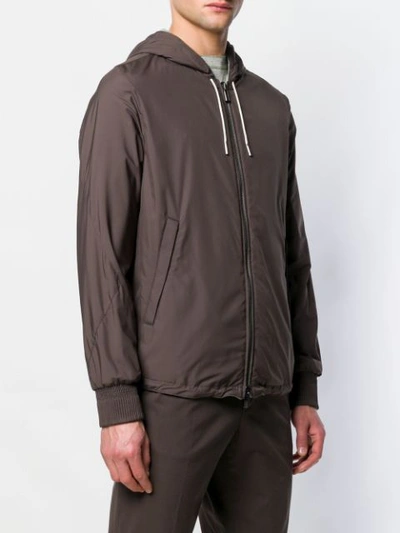 Shop Ermenegildo Zegna Hooded Lightweight Jacket In Brown