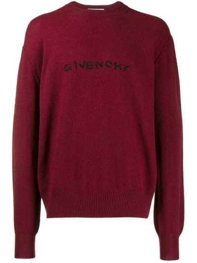 Shop Givenchy Embroidered Logo Sweater In Red