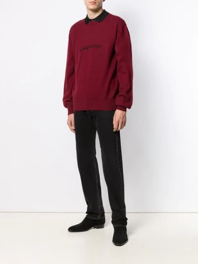 Shop Givenchy Embroidered Logo Sweater In Red