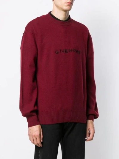 Shop Givenchy Embroidered Logo Sweater In Red