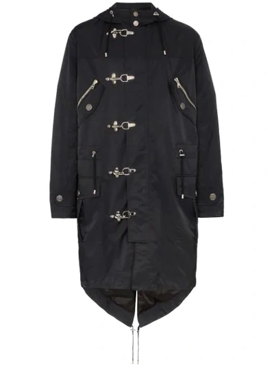 Shop Balmain Clip Fastening Hooded Parka In Black