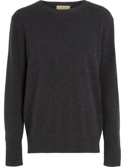 Shop Burberry Embroidered Archive Logo Cashmere Sweater In Grey