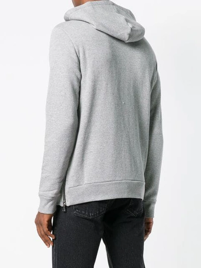 Shop Balmain Logo Zipped Hoodie In Grey