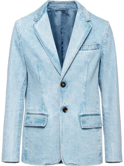 Shop Prada Single-breasted Denim Blazer In Blue