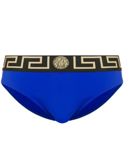 Shop Versace Logo Swimming Trunks In Blue
