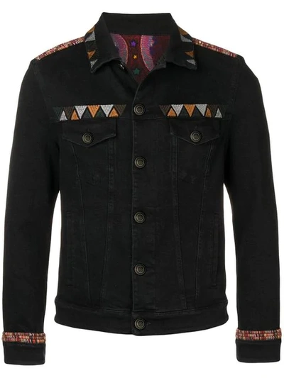 Shop Etro Embroidered Denim Jacket In Black