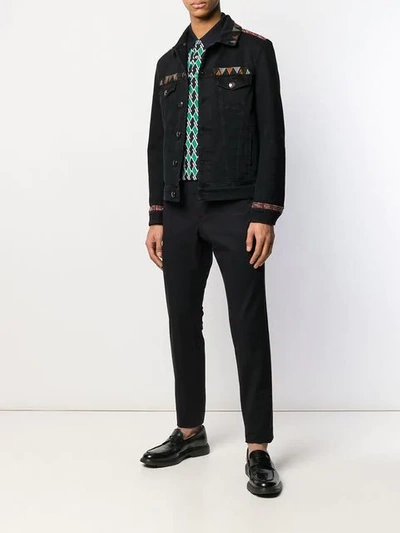Shop Etro Embroidered Denim Jacket In Black