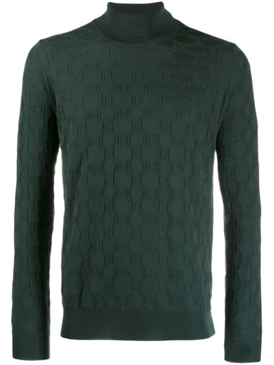 Shop Corneliani Patterned Knit Roll Neck Sweater In 050 Green