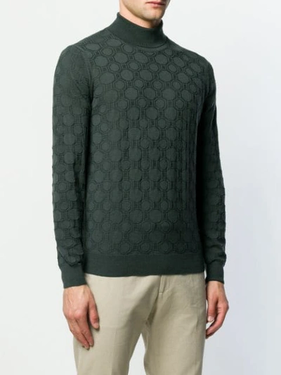 Shop Corneliani Patterned Knit Roll Neck Sweater In 050 Green