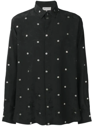 SAINT LAURENT FLOWER EMBROIDERED SHIRT - 黑色