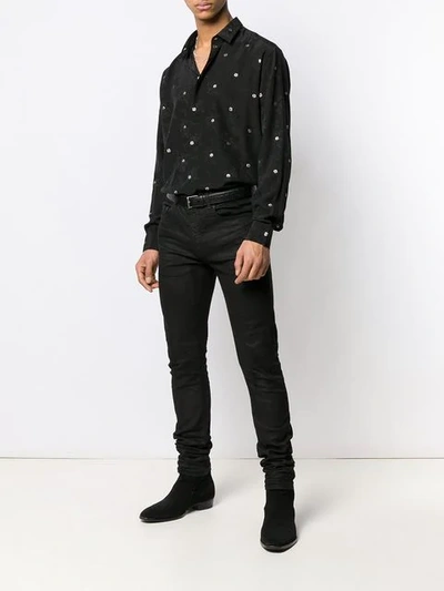 Shop Saint Laurent Flower Embroidered Shirt In Black