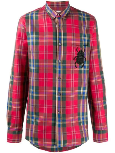 Shop Alexander Mcqueen Chest Beetle Patch Plaid Shirt In 8140 Multicolor