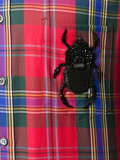 Shop Alexander Mcqueen Chest Beetle Patch Plaid Shirt In 8140 Multicolor