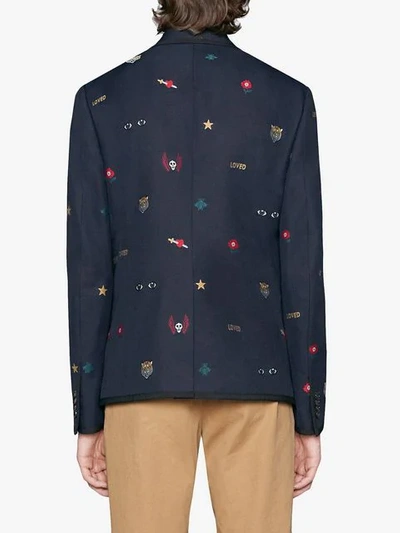 Shop Gucci Cambridge Jacket With Symbols In Blue