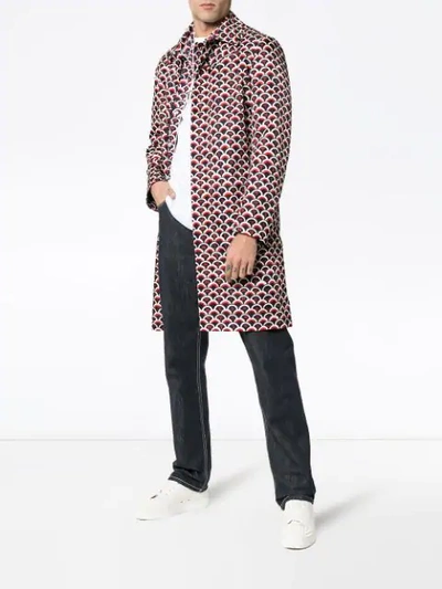 Shop Valentino Single Breasted Scale Print Cotton Trench Coat In Red