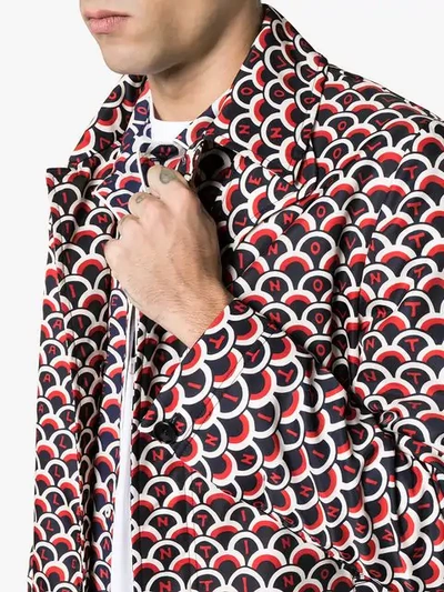 Shop Valentino Single Breasted Scale Print Cotton Trench Coat In Red