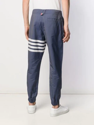 Shop Thom Browne Stripe Detail Slim Trousers In Blue