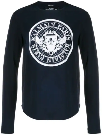 Shop Balmain Logo Sweatshirt  In 6ub Marine