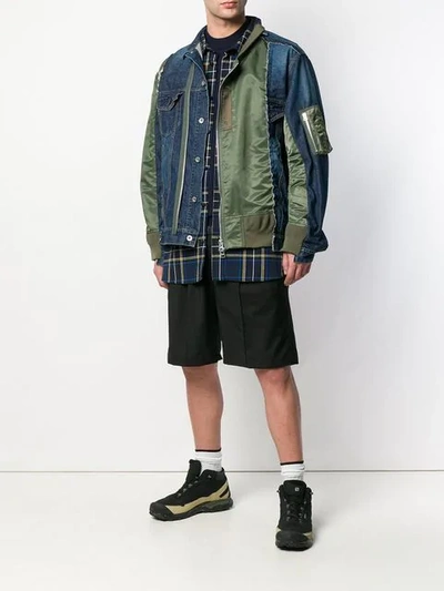 Shop Sacai Contrast Bomber Jacket In Blue