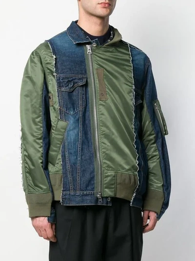 Shop Sacai Contrast Bomber Jacket In Blue