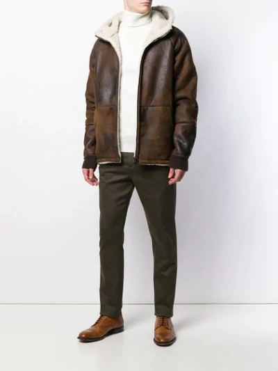 Shop Salvatore Santoro Hooded Shearling Jacket In Brown