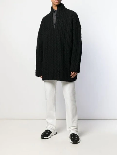 Shop Balenciaga Oversized Cable Knit Fleece In Black