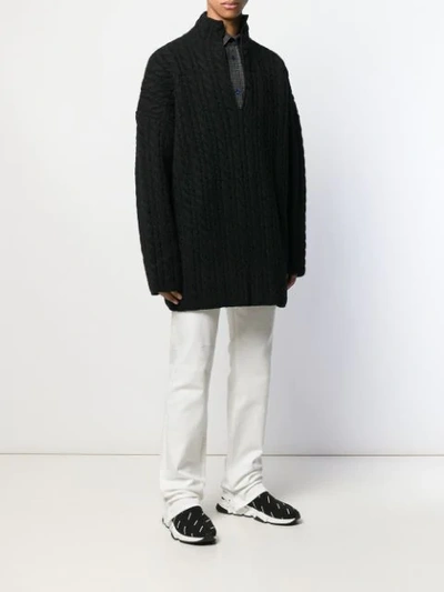 Shop Balenciaga Oversized Cable Knit Fleece In Black