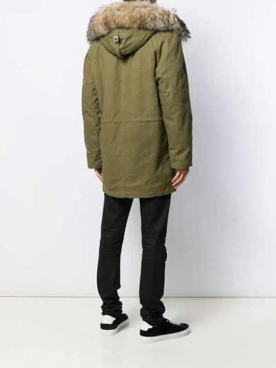 Shop Saint Laurent Fur-trimmed Hood Parka In Green