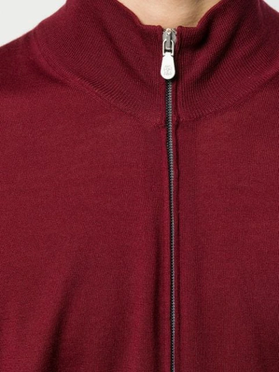 Shop Brunello Cucinelli Zipped Fitted Cardigan In Red