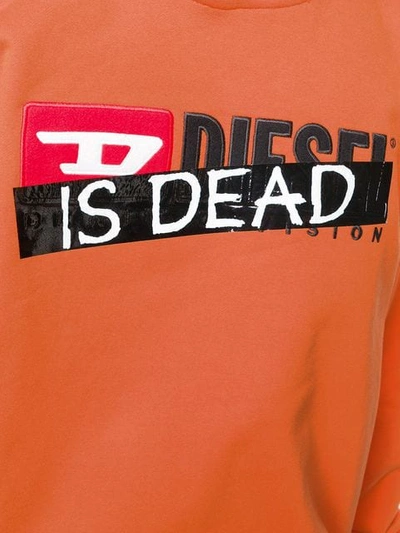 Shop Diesel Logo Slogan Hoodie In Orange