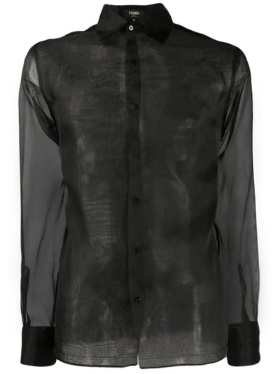 Shop Fendi Buttoned Organza Shirt In Black