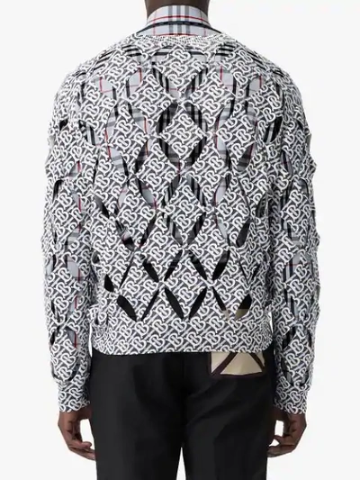 Shop Burberry Cut-out Detail Monogram Print Silk Sweater In Blue