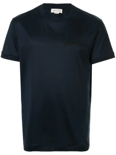 Shop Alexander Mcqueen Embroidered Logo T-shirt In Blue