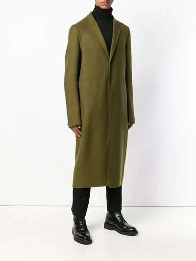 Shop Rick Owens Long Single Breasted Coat - Green