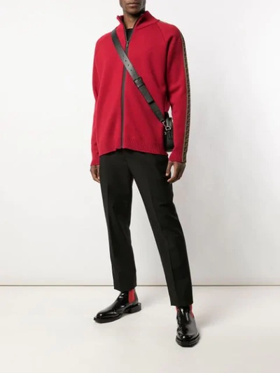 Shop Fendi Ff Stripes Zipped Cardigan In Red