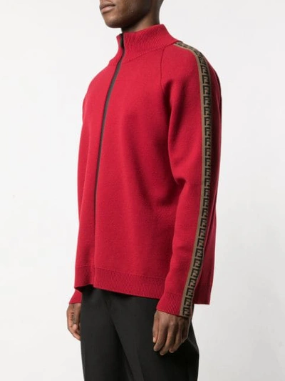 Shop Fendi Ff Stripes Zipped Cardigan In Red